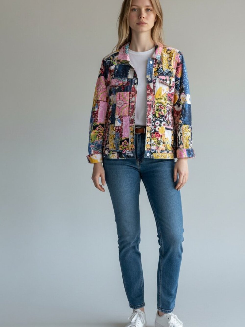 Serengeti Womens Floral Patchwork Button Front Shirt Size Medium Dolly Parton